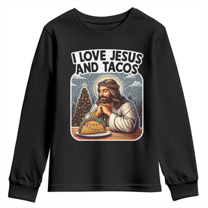 Funny Jesus Christian Christmas Youth Sweatshirt I Love Jesus And Tacos TS14 Black Print Your Wear