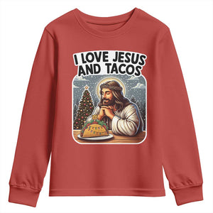 Funny Jesus Christian Christmas Youth Sweatshirt I Love Jesus And Tacos TS14 Red Print Your Wear