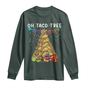 Taco Christmas Tree Long Sleeve Shirt Funny Xmas Foodie Mexican TS14 Dark Forest Green Print Your Wear