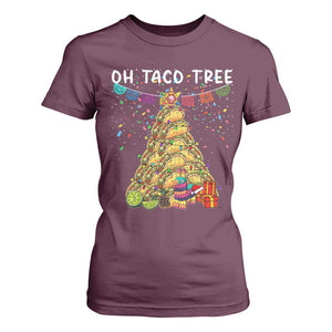 Taco Christmas Tree T Shirt For Women Funny Xmas Foodie Mexican TS14 Maroon Print Your Wear
