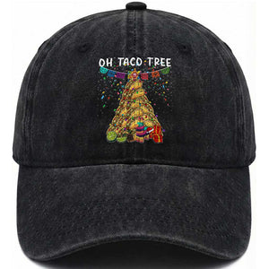 Taco Christmas Tree Washed Cotton Baseball Cap Funny Xmas Foodie Mexican TS14 Washed Cap Universal Fit Black Print Your Wear