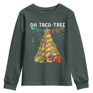Taco Christmas Tree Youth Sweatshirt Funny Xmas Foodie Mexican TS14 Dark Forest Green Print Your Wear