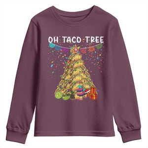 Taco Christmas Tree Youth Sweatshirt Funny Xmas Foodie Mexican TS14 Maroon Print Your Wear