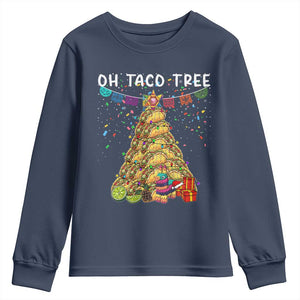 Taco Christmas Tree Youth Sweatshirt Funny Xmas Foodie Mexican TS14 Navy Print Your Wear