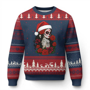 Dia De Los Muertos Mexican Xmas Ugly Christmas Sweater Day of the Dead Sugar Skull Women TS14 Navy Red Print Your Wear