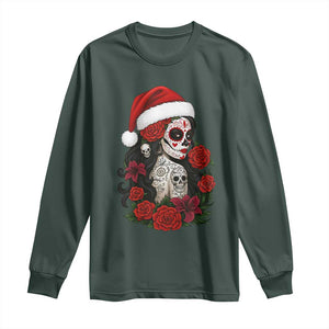 Dia De Los Muertos Mexican Christmas Long Sleeve Shirt Day of the Dead Sugar Skull Women TS14 Dark Forest Green Print Your Wear