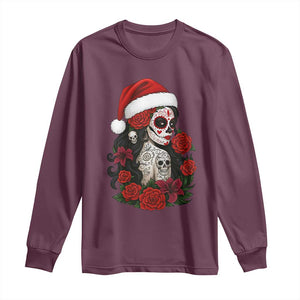 Dia De Los Muertos Mexican Christmas Long Sleeve Shirt Day of the Dead Sugar Skull Women TS14 Maroon Print Your Wear