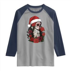 Dia De Los Muertos Mexican Christmas Raglan Shirt Day of the Dead Sugar Skull Women TS14 Sport Gray Navy Print Your Wear