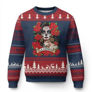 Dia De Los Muertos Mexican Ugly Christmas Sweater Day of the Dead Sugar Skull Women TS14 Navy Red Print Your Wear