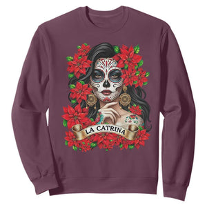 Dia De Los Muertos Mexican Sweatshirt Day of the Dead Sugar Skull Women TS14 Maroon Print Your Wear