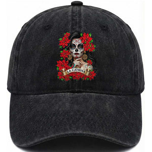 Dia De Los Muertos Mexican Washed Cotton Baseball Cap Day of the Dead Sugar Skull Women TS14 Washed Cap Universal Fit Black Print Your Wear