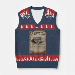 Day Of The Dead V-Neck Knit Sweater Vest La Calavera Garbancera TS14 Navy Red Print Your Wear