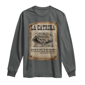 Day Of The Dead Long Sleeve Shirt La Calavera Garbancera TS14 Dark Heather Print Your Wear