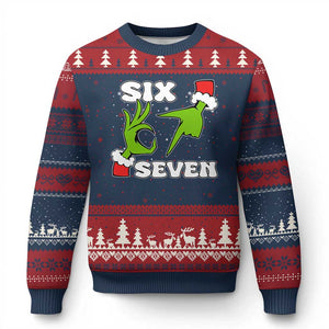 67 Six Seven Xmas Meme Ugly Christmas Sweater Funny Elf Hands TS14 Navy Red Print Your Wear