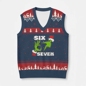 67 Six Seven Xmas Meme V-Neck Knit Sweater Vest Funny Elf Hands TS14 Navy Red Print Your Wear