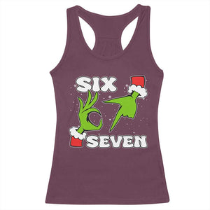 67 Six Seven Christmas Meme Racerback Tank Top Funny Elf Hands TS14 Maroon Print Your Wear