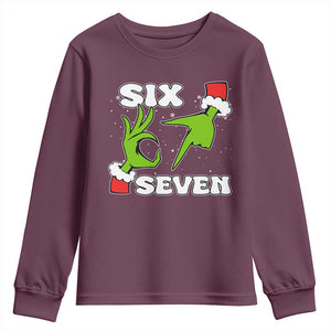 67 Six Seven Christmas Meme Youth Sweatshirt Funny Elf Hands TS14 Maroon Print Your Wear