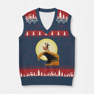 Dia De Los Muertos V-Neck Knit Sweater Vest Skeletons Dancing Mexican TS14 Navy Red Print Your Wear