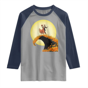 Dia De Los Muertos Raglan Shirt Skeletons Dancing Mexican TS14 Sport Gray Navy Print Your Wear