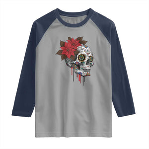 Sugar Skull Calavera Holiday Spirit Mistletoe Raglan Shirt TS14 Sport Gray Navy Print Your Wear