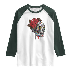 Sugar Skull Calavera Holiday Spirit Mistletoe Raglan Shirt TS14 White Dark Forest Green Print Your Wear