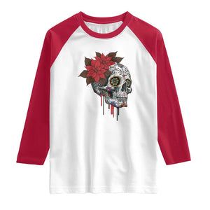 Sugar Skull Calavera Holiday Spirit Mistletoe Raglan Shirt TS14 White Red Print Your Wear