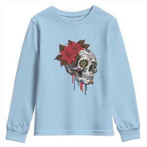 Sugar Skull Calavera Holiday Spirit Mistletoe Youth Sweatshirt TS14 Light Blue Print Your Wear