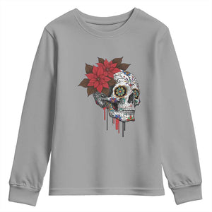 Sugar Skull Calavera Holiday Spirit Mistletoe Youth Sweatshirt TS14 Sport Gray Print Your Wear
