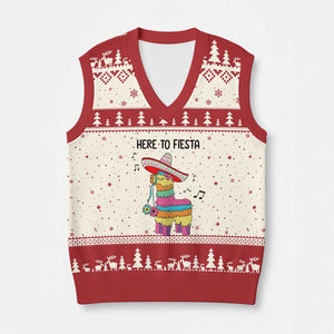 Funny Pinata Mexican V-Neck Knit Sweater Vest Here To Fiesta TS14 Beige Red Print Your Wear