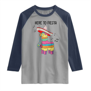 Funny Pinata Mexican Raglan Shirt Here To Fiesta TS14 Sport Gray Navy Print Your Wear