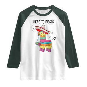Funny Pinata Mexican Raglan Shirt Here To Fiesta TS14 White Dark Forest Green Print Your Wear