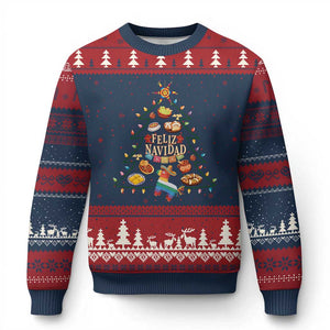 Feliz Navidad Ugly Christmas Sweater Mexican Xmas Tree Fiesta TS14 Navy Red Print Your Wear