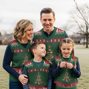 Feliz Navidad V-Neck Knit Sweater Vest Mexican Xmas Tree Fiesta TS14 Red Green Print Your Wear