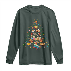 Feliz Navidad Long Sleeve Shirt Mexican Christmas Tree Fiesta TS14 Dark Forest Green Print Your Wear