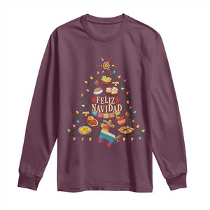 Feliz Navidad Long Sleeve Shirt Mexican Christmas Tree Fiesta TS14 Maroon Print Your Wear