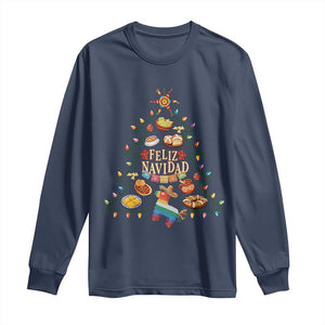Feliz Navidad Long Sleeve Shirt Mexican Christmas Tree Fiesta TS14 Navy Print Your Wear