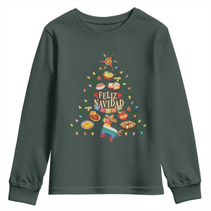 Feliz Navidad Youth Sweatshirt Mexican Christmas Tree Fiesta TS14 Dark Forest Green Print Your Wear