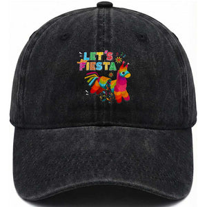 Funny Pinata Mexican Washed Cotton Baseball Cap Let Us Fiesta TS14 Washed Cap Universal Fit Black Print Your Wear