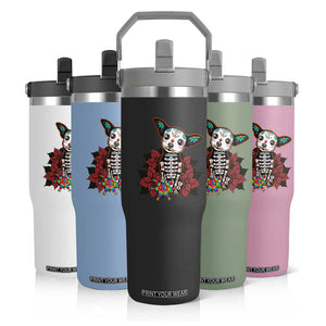 Calavera Chihuahua Flip Straw Tumbler Pinata Dia De Los Muertos Mexican TS14 Print Your Wear