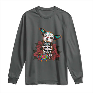 Calavera Chihuahua Long Sleeve Shirt Pinata Dia De Los Muertos Mexican TS14 Dark Heather Print Your Wear