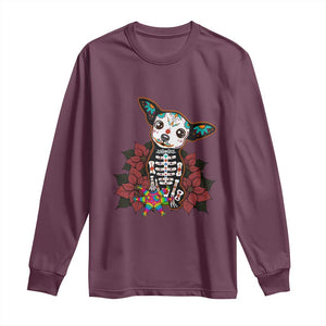 Calavera Chihuahua Long Sleeve Shirt Pinata Dia De Los Muertos Mexican TS14 Maroon Print Your Wear