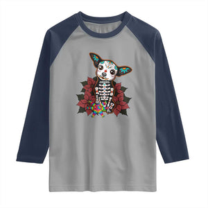 Calavera Chihuahua Raglan Shirt Pinata Dia De Los Muertos Mexican TS14 Sport Gray Navy Print Your Wear