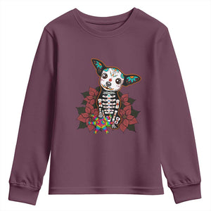 Calavera Chihuahua Youth Sweatshirt Pinata Dia De Los Muertos Mexican TS14 Maroon Print Your Wear