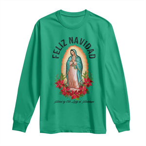 Virgin Mary Feliz Navidad Long Sleeve Shirt Our Lady Virgen De Guadalupe TS14 Irish Green Print Your Wear