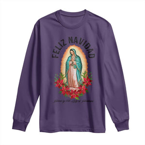 Virgin Mary Feliz Navidad Long Sleeve Shirt Our Lady Virgen De Guadalupe TS14 Purple Print Your Wear