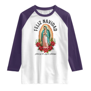 Virgin Mary Feliz Navidad Raglan Shirt Our Lady Virgen De Guadalupe - Print Your Wear