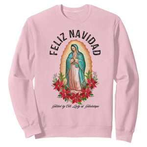Virgin Mary Feliz Navidad Sweatshirt Our Lady Virgen De Guadalupe TS14 Light Pink Print Your Wear