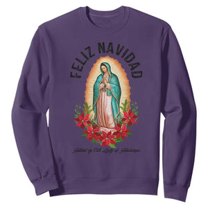 Virgin Mary Feliz Navidad Sweatshirt Our Lady Virgen De Guadalupe TS14 Purple Print Your Wear