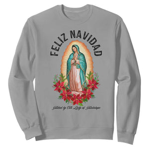 Virgin Mary Feliz Navidad Sweatshirt Our Lady Virgen De Guadalupe TS14 Sport Gray Print Your Wear