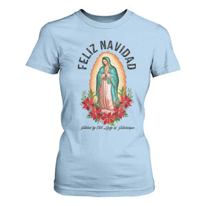 Virgin Mary Feliz Navidad T Shirt For Women Our Lady Virgen De Guadalupe TS14 Light Blue Print Your Wear